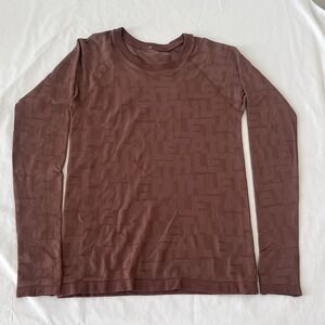 Athleta Momentum Seamless Monogram Top Long Sleeve Shirt Size Small Brown